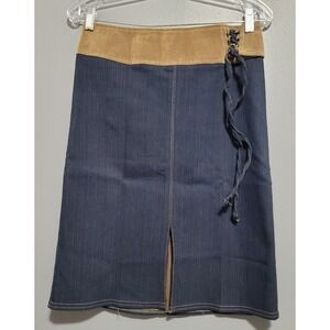 Smart Set Women's Denim/Brown Front Slip With‎ Side Lace Up Dressy Skirt Size 5